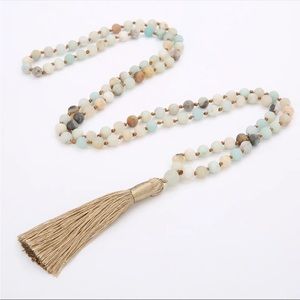 Amazonite Beaded Tassel Necklace